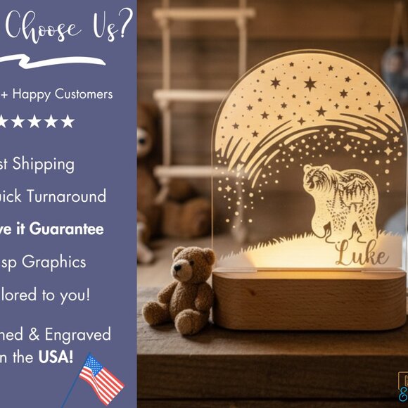 Bear Night Light – Personalized LED Name Lamp for Kids Bedroom - Picture 4 of 8